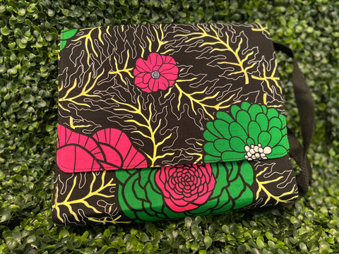 Black, Pink & Green Floral - Handmade African Print (Ankara) Bag Collection